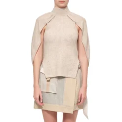 Jeannie Cashmere-Wool Blend Rib Cape Sweater Top