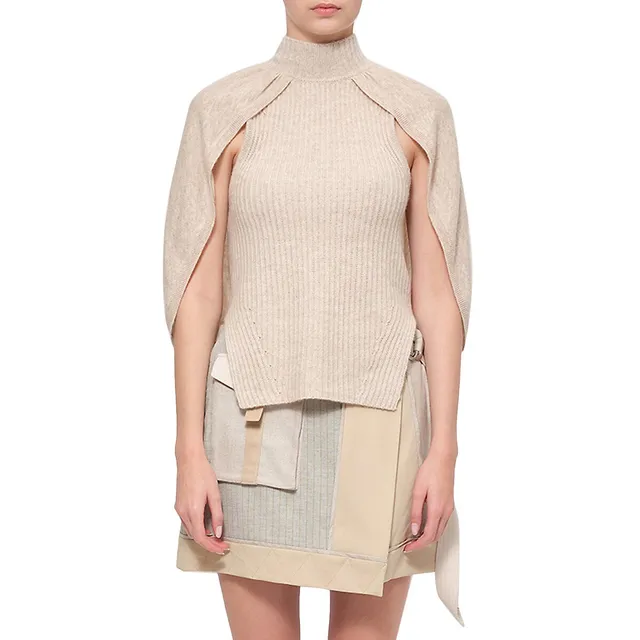 Jeannie Cashmere-Wool Blend Rib Cape Sweater Top 1 Jeannie Cashmere-Wool Blend Rib Cape Sweater Top