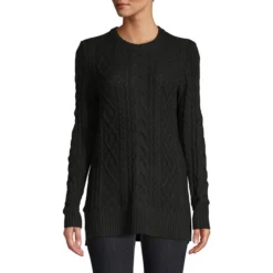 Long-Sleeve Cable Knit Tunic Sweater