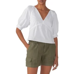 Sanctuary V-Neck Puff-Sleeve Poplin Top