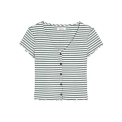 Madewell Button-Front V-Neck Stripe T-Shirt