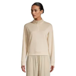 French Terry Zip-Neck Cropped Lounge Pullover