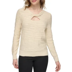 Calvin Klein Twist-Neck Keyhole Long-Sleeve Sweater