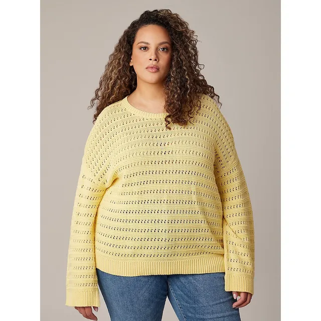 Plus Open-Knit Crewneck Sweater 1 Plus Open-Knit Crewneck Sweater