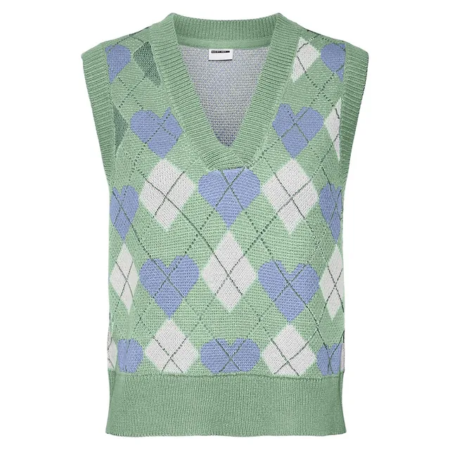 Noisy May Kirsty Heart & Argyle Knit Vest 1 Noisy May Kirsty Heart & Argyle Knit Vest