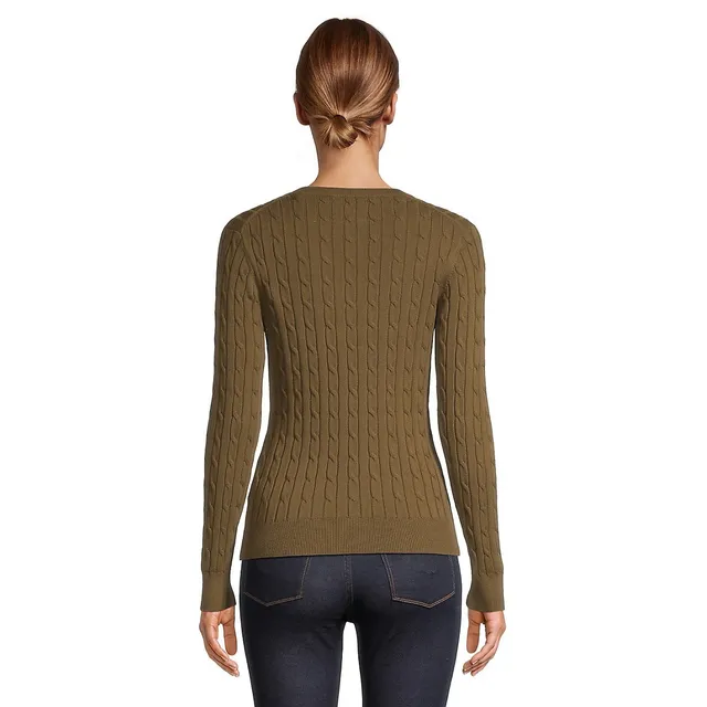 Gant Stretch Cotton Cable V-Neck Sweater 2 Gant Stretch Cotton Cable V-Neck Sweater - Image 2