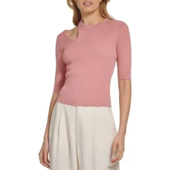 DKNY Shoulder Cutout Ribbed Sweater