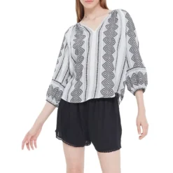 Jacquard Print V-Neck Top
