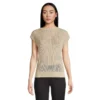 Cotton-Linen Short-Sleeve Open-Knit Sweater