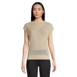 Cotton-Linen Short-Sleeve Open-Knit Sweater