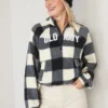 Old Navy Oversized Buffalo Plaid Logo Sherpa Quarter-Zip Sweatshirt For Women