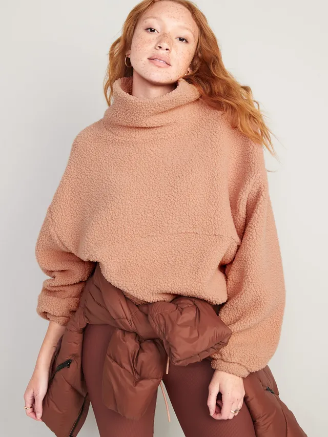 Old Navy Cropped Sherpa Pullover Turtleneck Sweater For Women 3 Old Navy Cropped Sherpa Pullover Turtleneck Sweater For Women - Image 3