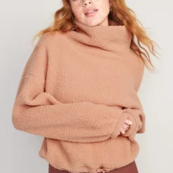 Old Navy Cropped Sherpa Pullover Turtleneck Sweater For Women