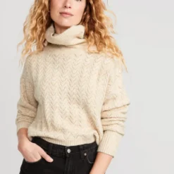 Old Navy Heathered Pointelle-Knit Turtleneck Sweater For Women