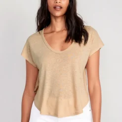 Old Navy Linen-Blend Cropped Voop-Neck T-Shirt For Women
