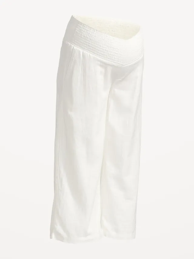 Old Navy Maternity Linen-Blend Smocked-Waist Cropped Wide-Leg Pants 4 Old Navy Maternity Linen-Blend Smocked-Waist Cropped Wide-Leg Pants - Image 4