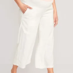 Old Navy Maternity Linen-Blend Smocked-Waist Cropped Wide-Leg Pants