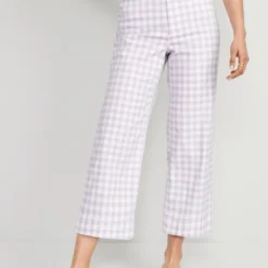 Old Navy High-Waisted Cropped Wide-Leg Gingham Chino Pants For Women