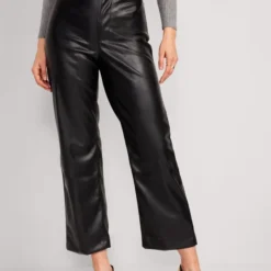 Old Navy High-Waisted Faux-Leather Cropped Wide-Leg Pants For Women