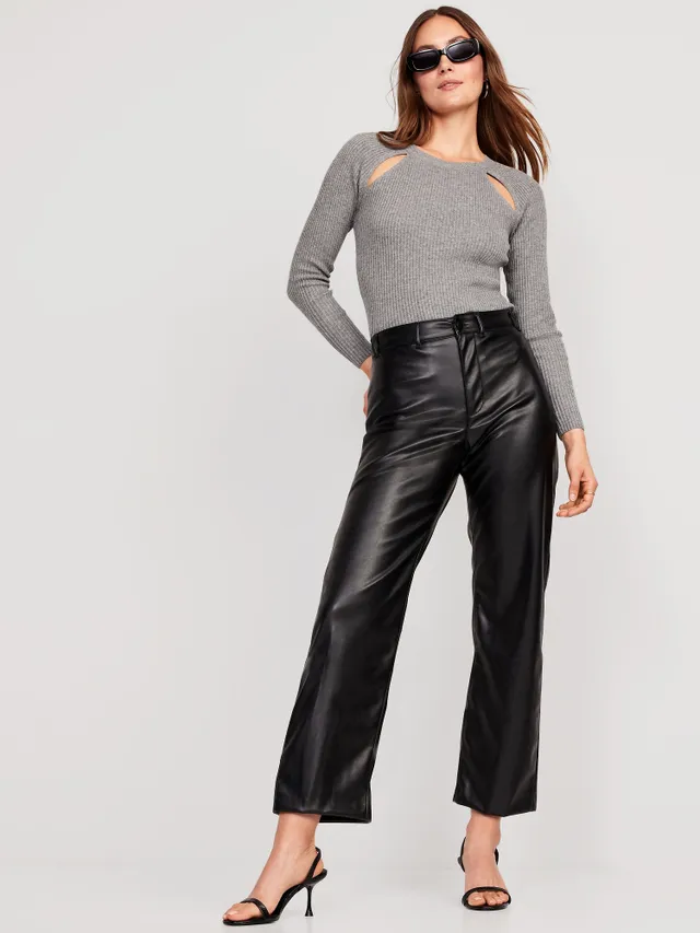 Old Navy High-Waisted Faux-Leather Cropped Wide-Leg Pants For Women 3 Old Navy High-Waisted Faux-Leather Cropped Wide-Leg Pants For Women - Image 3