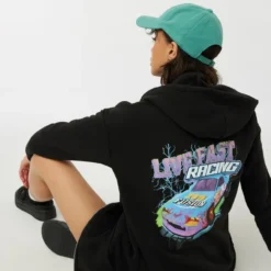 Ardene Back-Print Zip-Up Hoodie In | Size | Polyester