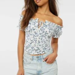 Ardene Cap Sleeve Milkmaid Top In Lt. | Size | Polyester/Spandex