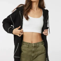 Ardene Exposed Seam Zip-Up Hoodie In | Size | Polyester