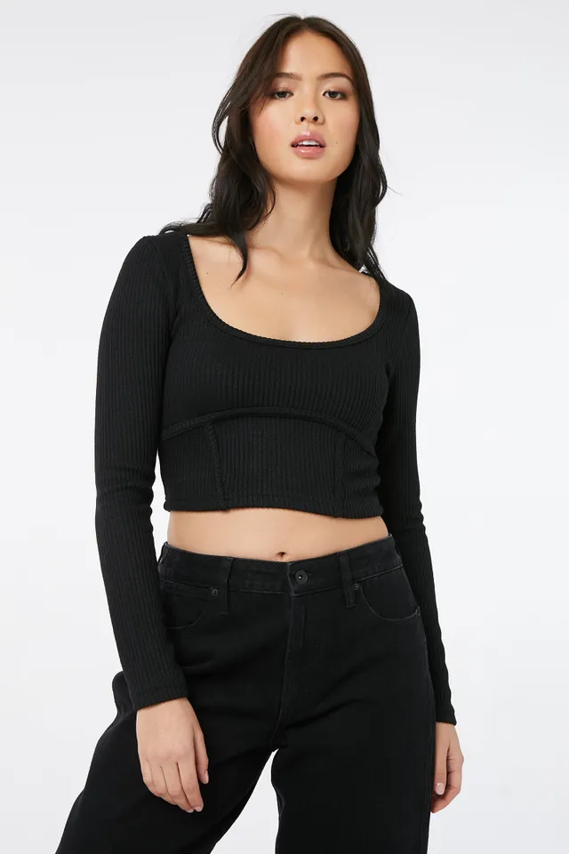 Ardene Super Soft Long Sleeve Bustier Top In Black | Size | Polyester/Elastane 1 Ardene Super Soft Long Sleeve Bustier Top In Black | Size | Polyester/Elastane
