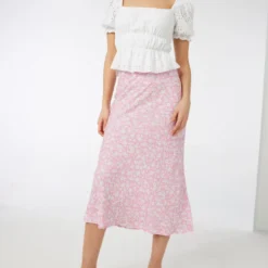 Ardene Floral Midi Skirt In Lt. Pink | Size | 100% Viscose