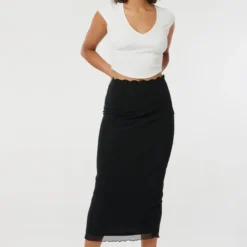 Ardene Black Mesh Maxi Skirt | Size | Polyester/Spandex