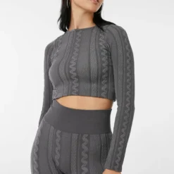 Ardene Seamless Textured Bodycon Top In Grey | Size | Nylon/Spandex