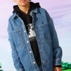 Ardene Denim Shacket In Med. Blue | Size | Polyester/Spandex/Cotton