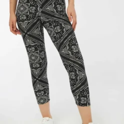 Ardene Printed Cropped Super Soft Leggings In Black | Size | Polyester/Spandex
