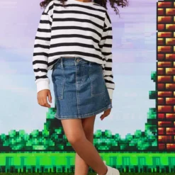 Ardene Denim Carpenter Skirt In Med. Blue | Size | Polyester/Spandex/Cotton