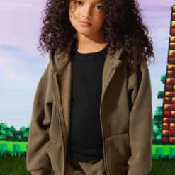 Ardene Oversized Zip-Up Hoodie In Khaki | Size | Polyester/Cotton | Fleece-Lined