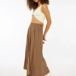 Ardene Half Button Front Flowy Maxi Skirt In Brown | Size | Polyester/Spandex