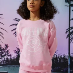 Ardene Guns N Roses Sweatshirt In Lt. Pink | Size | Polyester/Cotton