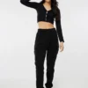 Ardene Cargo Sweatpants In Black | Size | Polyester/Cotton