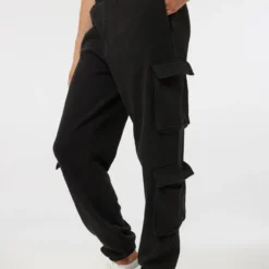 Ardene Mid Rise Double Cargo Sweatpants In Black | Size | Polyester/Cotton | Fleece-Lined