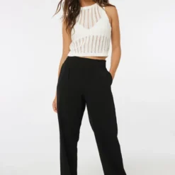 Ardene High Rise Wide Leg Pleated Pants In Black | Size | Polyester/Spandex