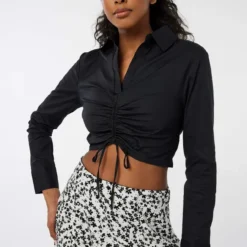 Ardene Ultra Crop Shirt With Front Shirring In | Size | Spandex/Cotton