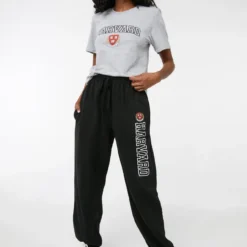 Ardene Harvard Sweatpants In Black | Size | Polyester/Cotton | Fleece-Lined