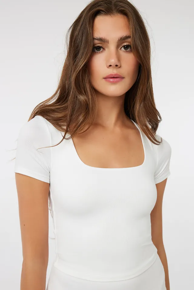 Ardene Contour Crop Square Neck Tee In | Size | Nylon/Elastane 2 Ardene Contour Crop Square Neck Tee In | Size | Nylon/Elastane - Image 2