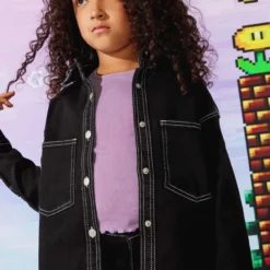 Ardene Denim Shacket In Black | Size | Polyester/Spandex/Cotton