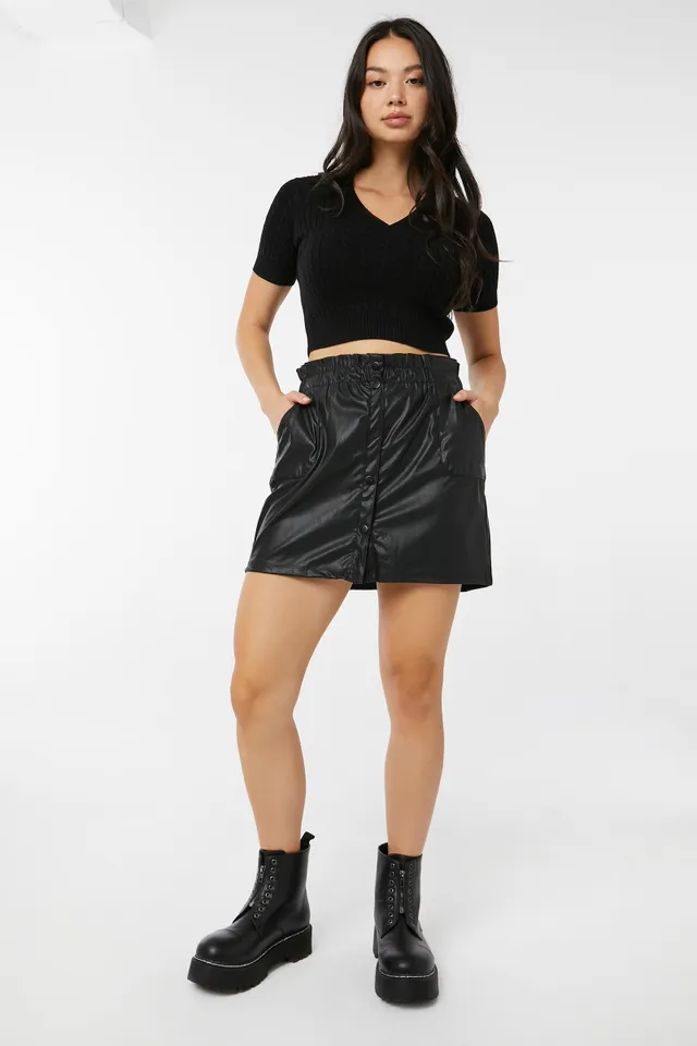 Ardene Faux Leather Paper Bag Mini Skirt In Black | Size | Faux Leather/Polyester 1 Ardene Faux Leather Paper Bag Mini Skirt In Black | Size | Faux Leather/Polyester