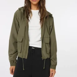 Ardene Short Hooded Windbreaker In Khaki | Size | Polyester