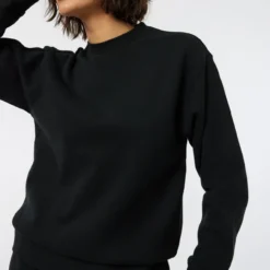 Ardene Solid Crew Neck Sweatshirt In Black | Size | Polyester/Cotton | Fleece-Lined