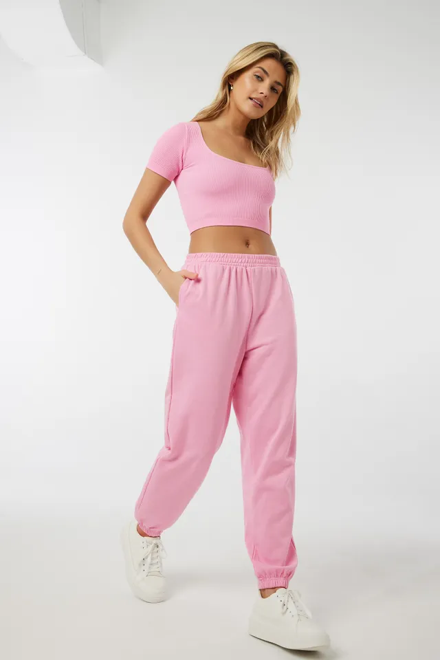 Ardene Solid French Terry Sweatpants In Lt. Pink | Size | Polyester/Cotton 1 Ardene Solid French Terry Sweatpants In Lt. Pink | Size | Polyester/Cotton