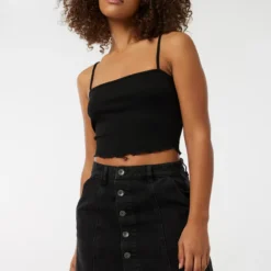 Ardene Button-Front Micro Denim Skirt In Black | Size | 100% Cotton