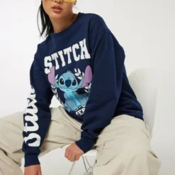 Ardene Stitch Summer Vibes Sweatshirt In Dk. Blue | Size | Polyester/Cotton | Fleece-Lined